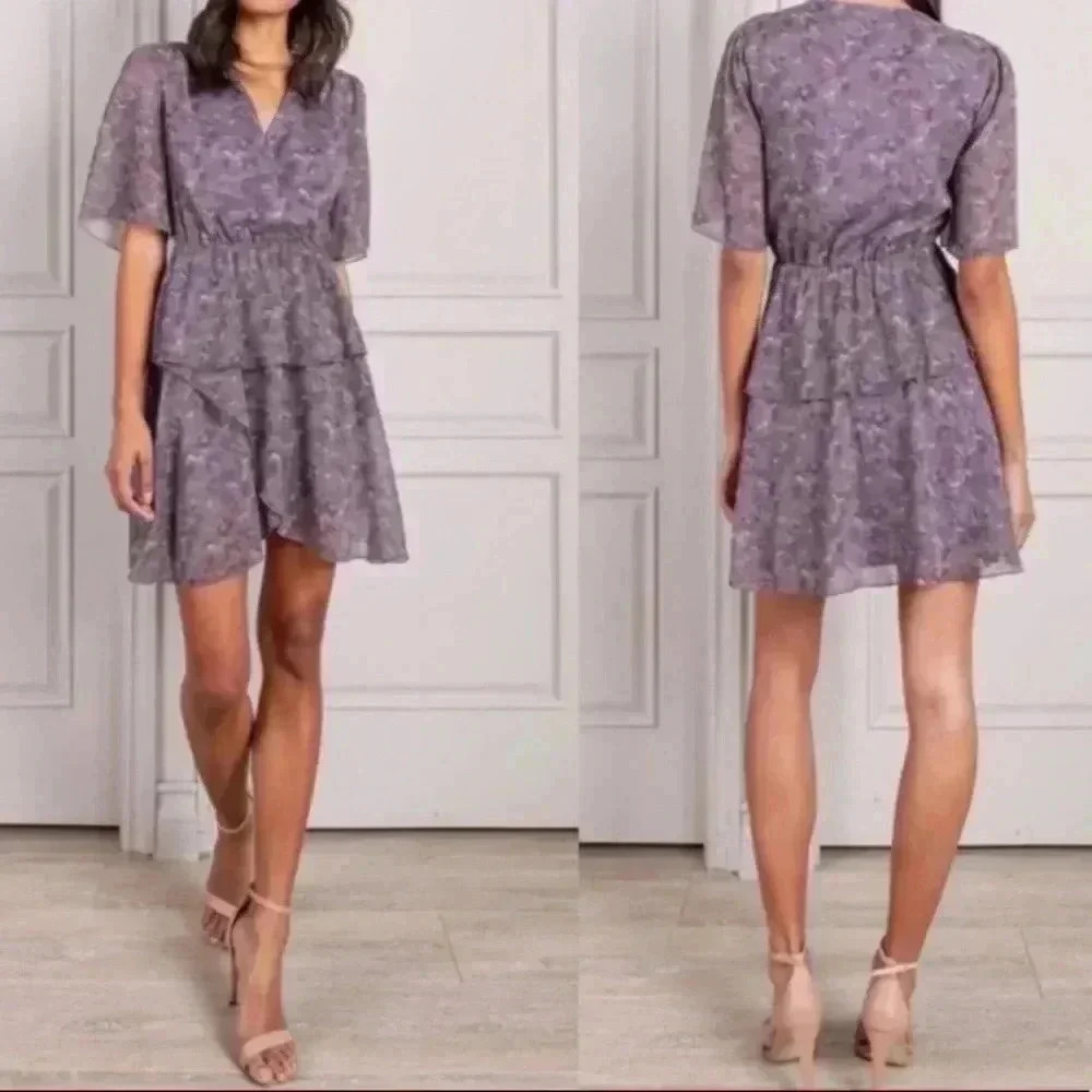 🆕NWOT Senlis Women Bird Print Naomi Ruffle Surplice Lightweight SunDress S🆕